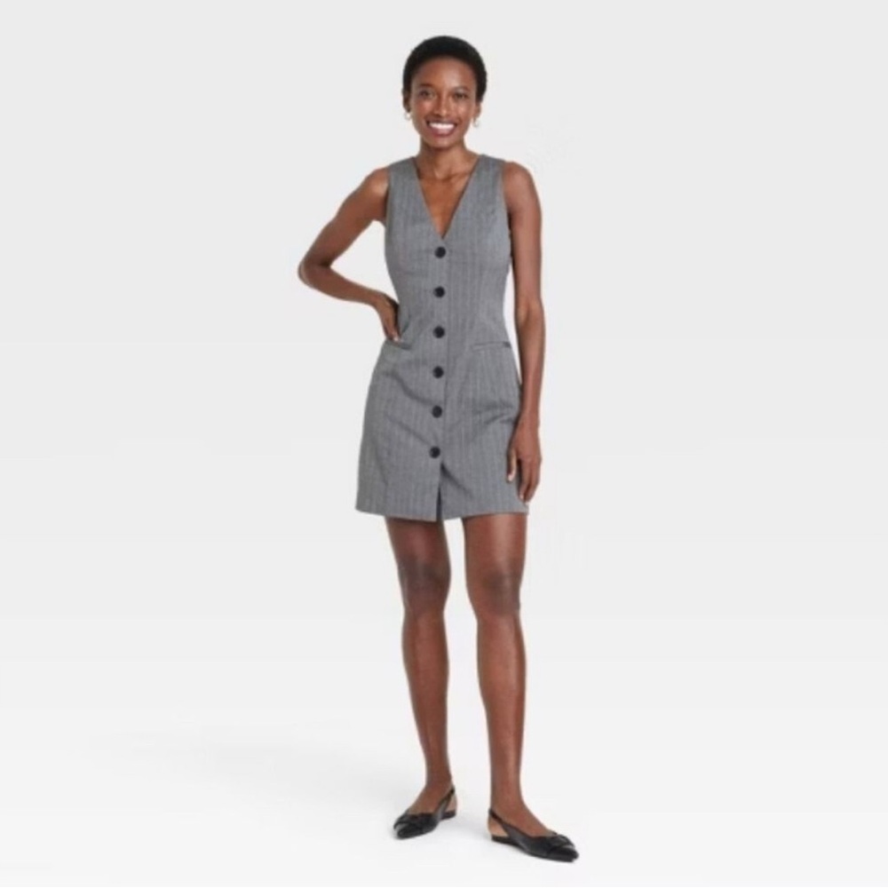 Tailored grey pinstripe vest dress - A New Day